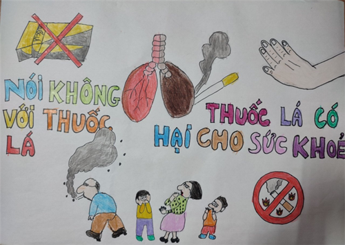 Học sinh khối 5 trường TH Dương Xá tham gia cuộc thi vẽ tranh kèm khẩu hiệu Slogan phòng, chống tác hại của thuốc lá với chủ đề “Thế giới không khói thuốc – Smoke-Free World”, năm 2021.